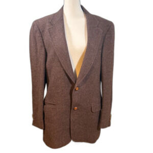 Repp Ltd Vintage Tweed Blazer Mens M/L Unisex Taupe Elbow Patches Dark Academia